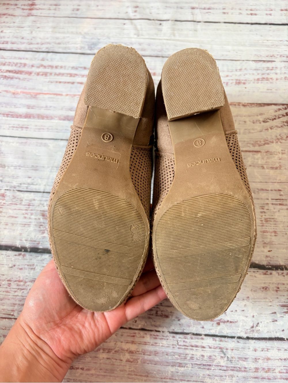 Maurices Taupe Suede Perforated Block Heel Ankle Booties Size 8 Comfortable - Picture 7 of 7
